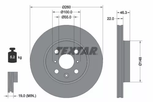 1x TEXTAR 92346103 Brake Disc