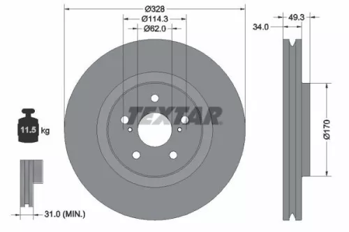 TEXTAR TEXTAR 92349505 1x TEXTAR 92349505 Brake Disc 