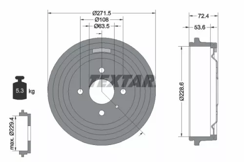 1x TEXTAR 94007300 Brake Drum