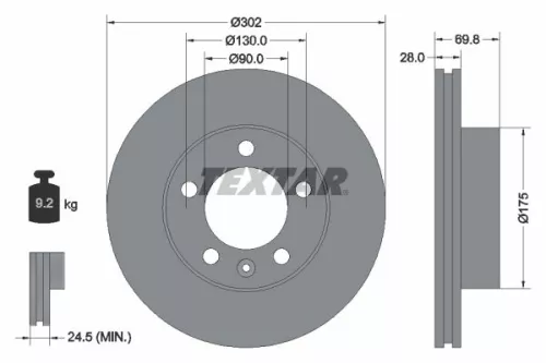 1x TEXTAR 92228603 Brake Disc