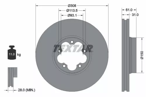 1x TEXTAR 92274303 Brake Disc