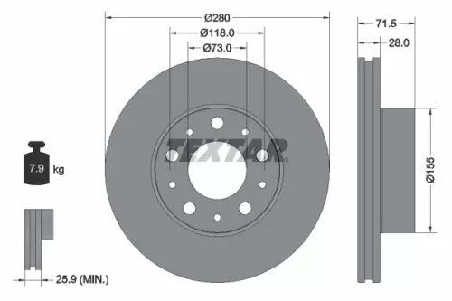 1x  TEXTAR Brake Disc 92275003 280