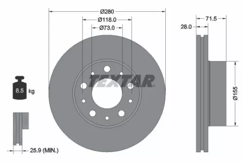 1x  TEXTAR Brake Disc 92286103 280