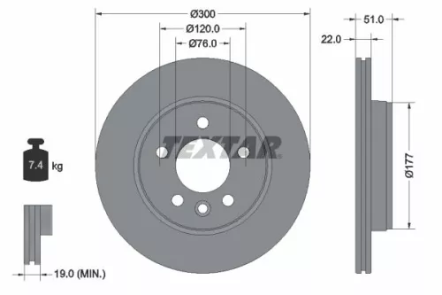 1x TEXTAR 92288503 Brake Disc