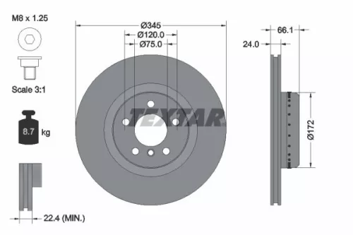 1x  TEXTAR Brake Disc 92265125 345