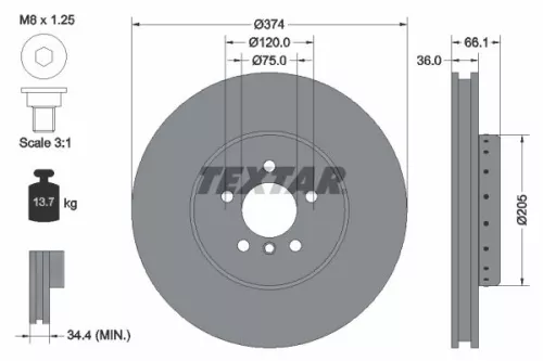 TEXTAR TEXTAR 92266025 1x TEXTAR 92266025 Brake Disc 