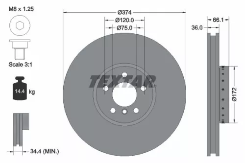 TEXTAR TEXTAR (92266325) 1x  TEXTAR Brake Disc 