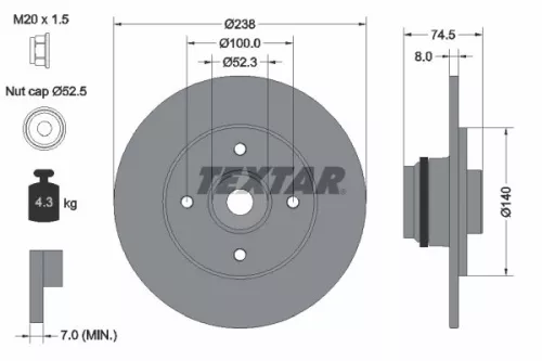 1x  TEXTAR Brake Disc 92154003 238