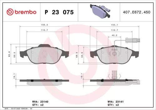 ABS Brake Pad Set, disc brake (P 23 075)