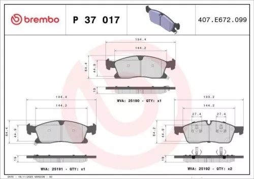 ABS Brake Pad Set, disc brake (P 37 017)