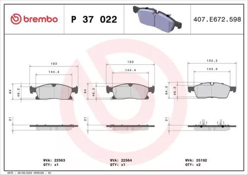 ABS Brake Pad Set, disc brake (P 37 022)