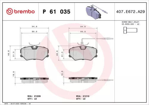ABS Brake Pad Set, disc brake (P 61 035)