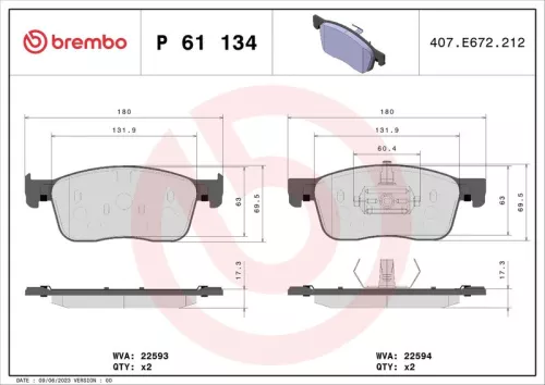 ABS Brake Pad Set, disc brake (P 61 134)