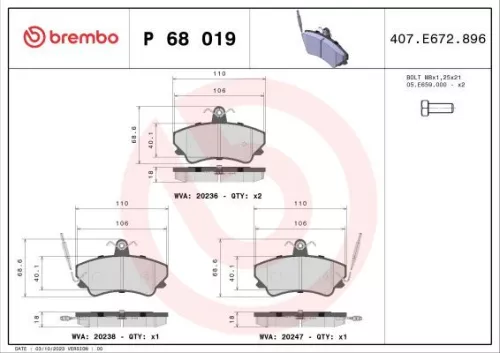 ABS Brake Pad Set, disc brake (P 68 019)