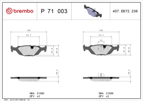 ABS Brake Pad Set, disc brake (P 71 003)