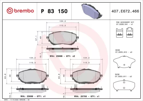 ABS Brake Pad Set, disc brake (P 83 150)