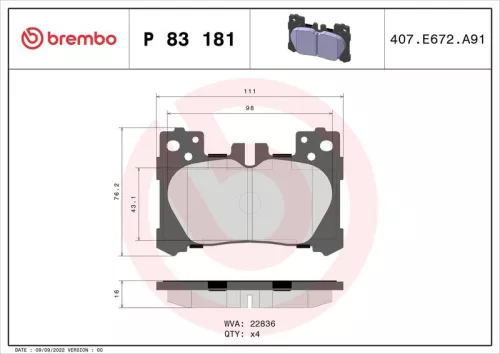 ABS Brake Pad Set, disc brake (P 83 181)