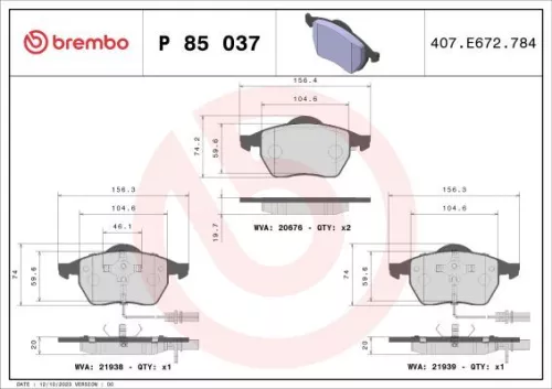 ABS Brake Pad Set, disc brake (P 85 037)