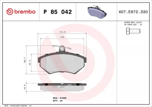 ABS Brake Pad Set, disc brake (P 85 042)