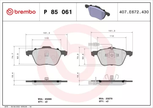 ABS Brake Pad Set, disc brake (P 85 061)