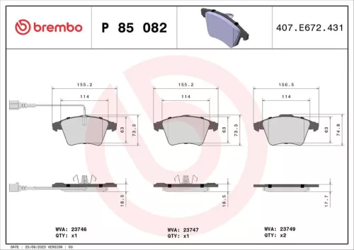 ABS Brake Pad Set, disc brake (P 85 082)